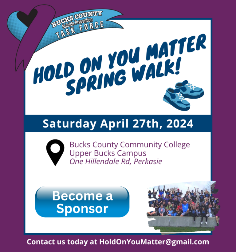 Sponsorship opportunities for supporting the Spring 2024 walk for suicide awareness