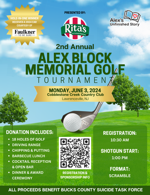 Alex Block 2nd Annual Golf Tournament Flyer Bucks County Suicide Prevention Task Force