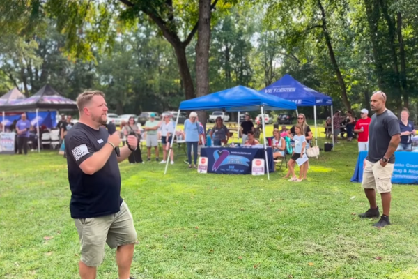 Bucks County Suicide Prevention Task Force Chairperson and Veteran speaking at barbecue for mental health